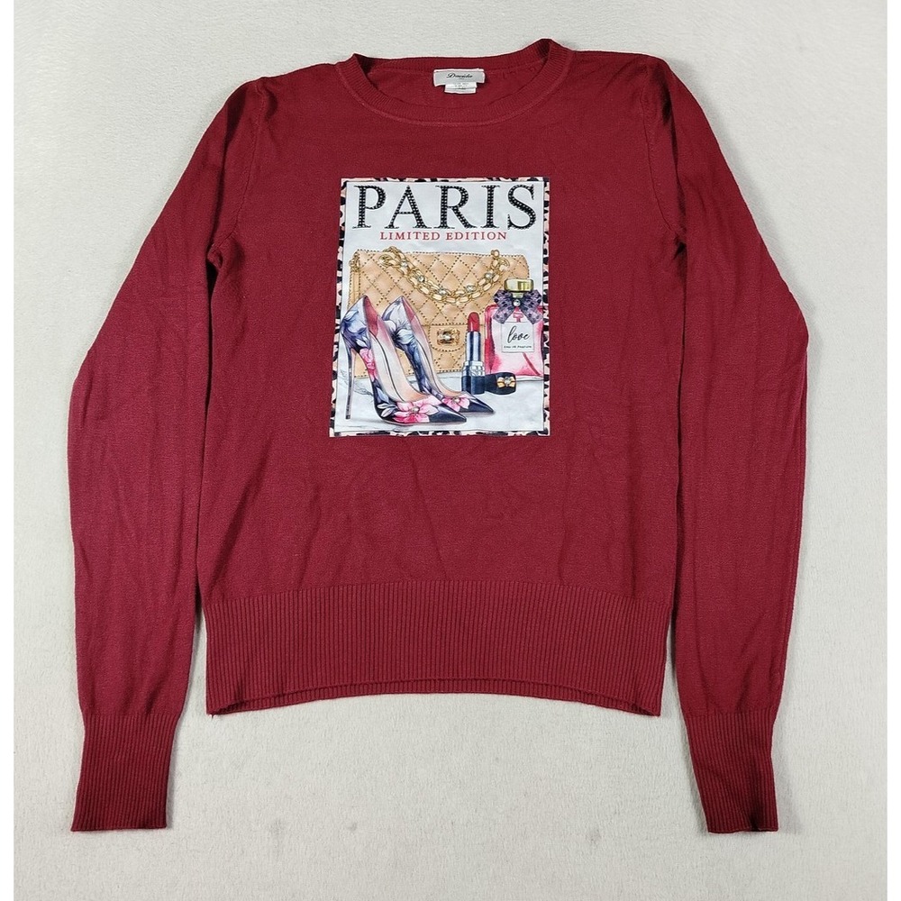 Davida Sweater Womens Large Red Paris‎ Limited Edition Graphic Knit Pullover